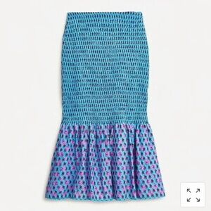 J. Crew smocked midi skirt blue Monaco boho floral print mermaid size 6